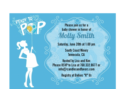 She's Ready To Pop Blue - Baby Shower Petite Invitations