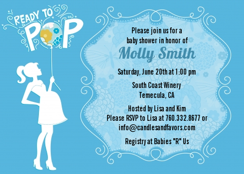 She's Ready To Pop Blue - Baby Shower Invitations