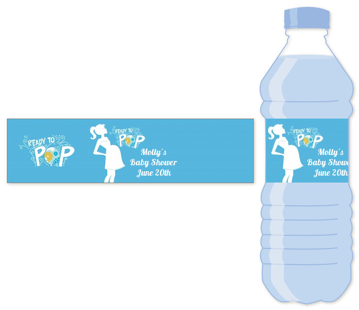 She's Ready To Pop Blue - Personalized Baby Shower Water Bottle Labels