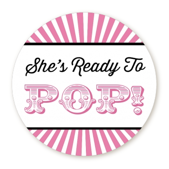 She's Ready To Pop - Round Personalized Baby Shower Sticker Labels