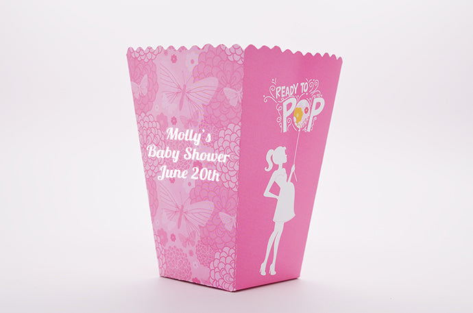 She's Ready To Pop Pink - Personalized Baby Shower Popcorn Boxes