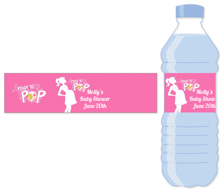 She's Ready To Pop Pink - Personalized Baby Shower Water Bottle Labels