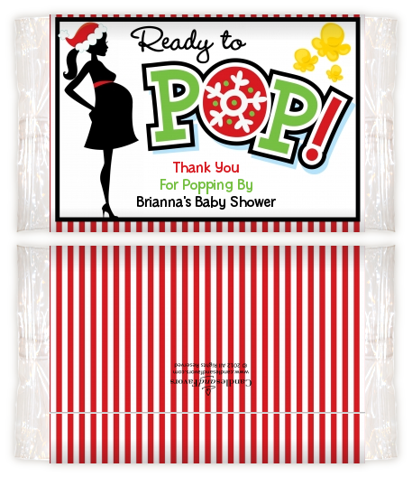 She's Ready To Pop Christmas Edition - Personalized Popcorn Wrapper Baby Shower Favors