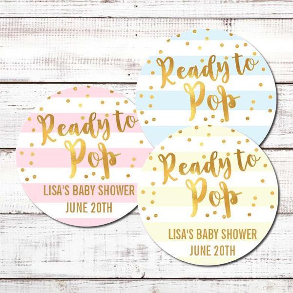 Ready To Pop® Faux Gold Stripes Personalized Round Sticker Label