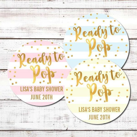 Ready To Pop® Faux Gold Stripes Personalized Round Sticker Label