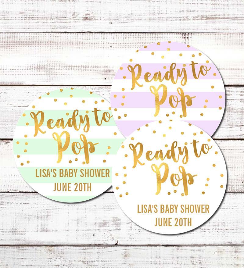 Ready To Pop® Faux Gold Stripes Personalized Round Sticker Label