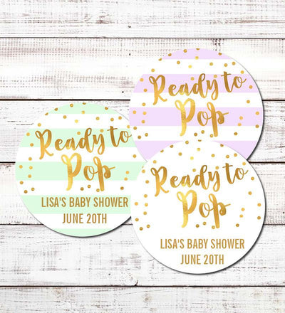 Ready To Pop® Faux Gold Stripes Personalized Round Sticker Label