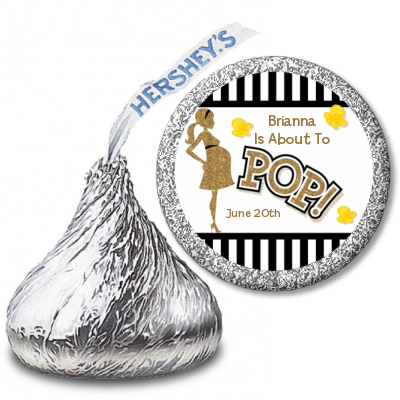 Ready To Pop® Gold Glitter Black Stripe Personalized Hershey Kiss Stickers