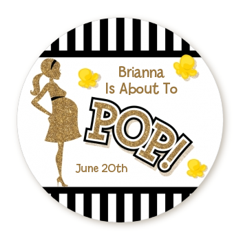 Ready To Pop® Gold Glitter Black Stripe Personalized Round Sticker Label