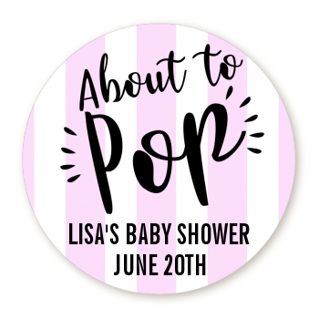 About To Pop® Lavender Stripes Personalized Round Sticker Label