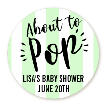 About To Pop® Mint Stripes Personalized Round Sticker Label