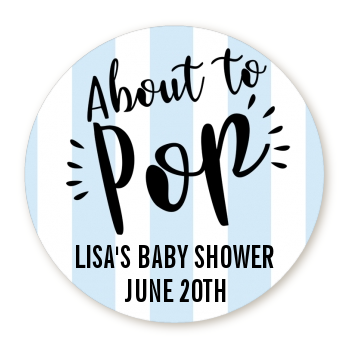 About To Pop® Blue Stripes Personalized Round Sticker Label
