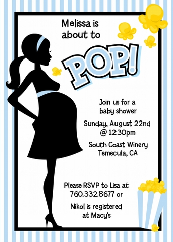 Ready To Pop® Blue Stripes - Printed Baby Shower Invitation