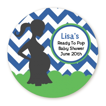 Ready To Pop® Chevron Green Blue - Personalized Round Sticker Label