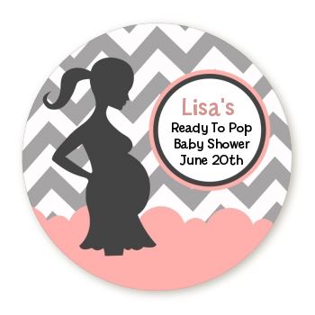 Ready To Pop® Chevron Grey Pink - Personalized Round Sticker Label