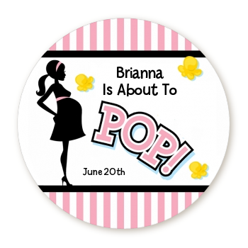 Ready To Pop® Pink Stripe Personalized Round Sticker Label