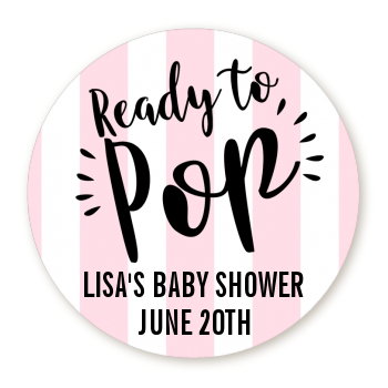 Ready To Pop® Pink Stripes Personalized Round Sticker Label