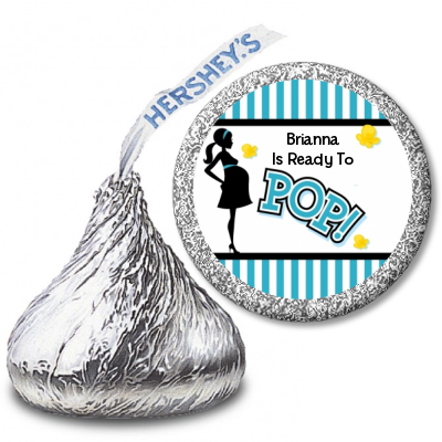 Ready To Pop® Teal Stripe Personalized Hershey Kiss Stickers
