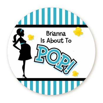 Ready To Pop® Teal Stripe Personalized Round Sticker Label