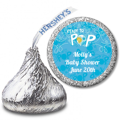 She's Ready To Pop® Blue Personalized Hershey Kiss Stickers